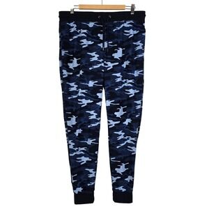 Joe Boxer Mens Joggers Blue Camo Fleece Lounge Pajama Pants Pockets Size Large